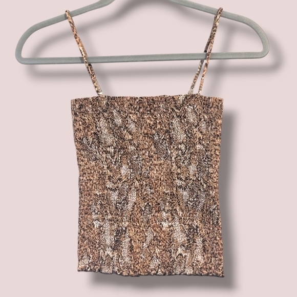 Nanushka Brown Animal Print Smocked Spaghetti Strap Matea Tube Top Party Club - Picture 2 of 10